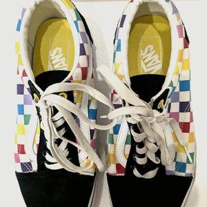 Vans Old Skool Rainbow Checkered Skateboard Sneaker Men S 9.5 Women's S 11